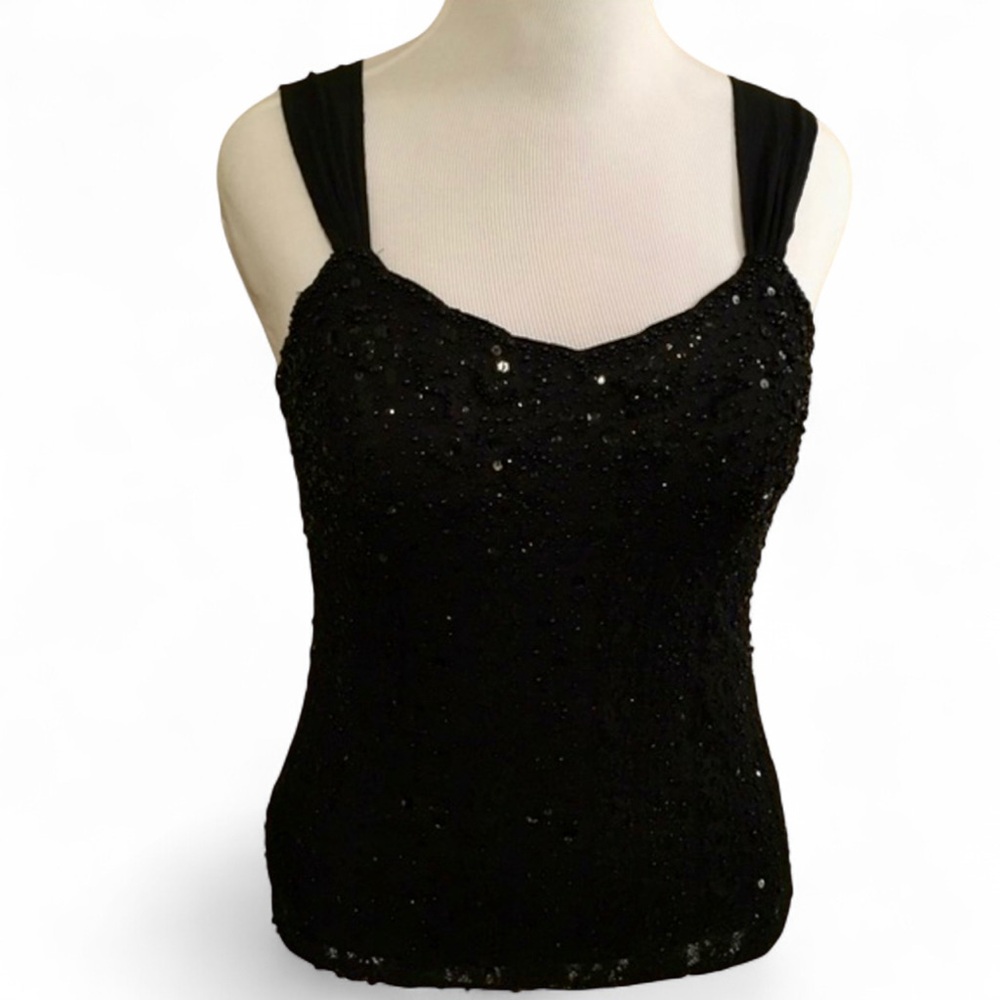 Ann Taylor Black Sequined and LaceCamisole Tank Top